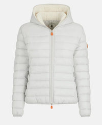 SAVE THE DUCK JACKET FROST GRAY / S Women's GWEN Faux Sheepskin Hooded Jacket