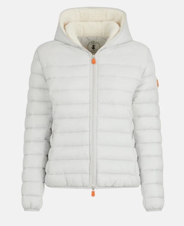 SAVE THE DUCK JACKET FROST GRAY / S Women's GWEN Faux Sheepskin Hooded Jacket