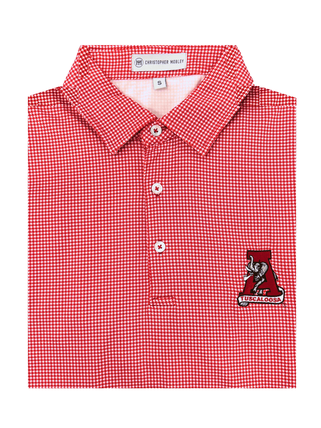 Christopher Mobley GAMEDAY - UNIVERSITY OF ALABAMA - TUSCALOOSA VAULT A - POLOS CRIMSON / S CM VAULT HOUNDSTOOTH POLO