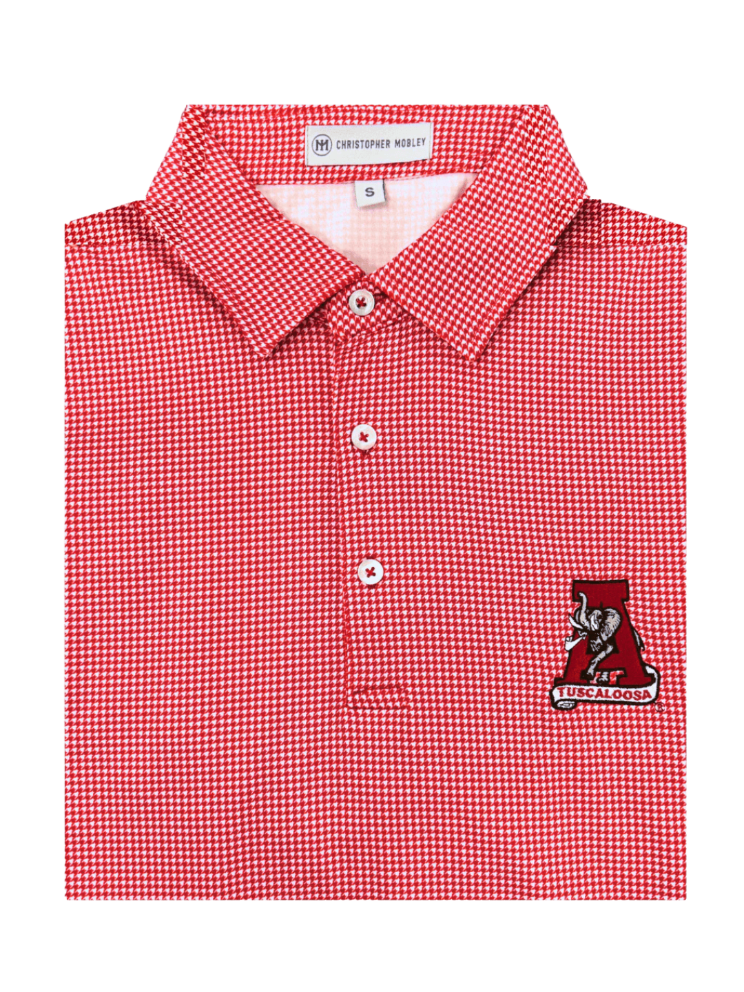 Christopher Mobley GAMEDAY - UNIVERSITY OF ALABAMA - TUSCALOOSA VAULT A - POLOS CRIMSON / S CM VAULT HOUNDSTOOTH POLO