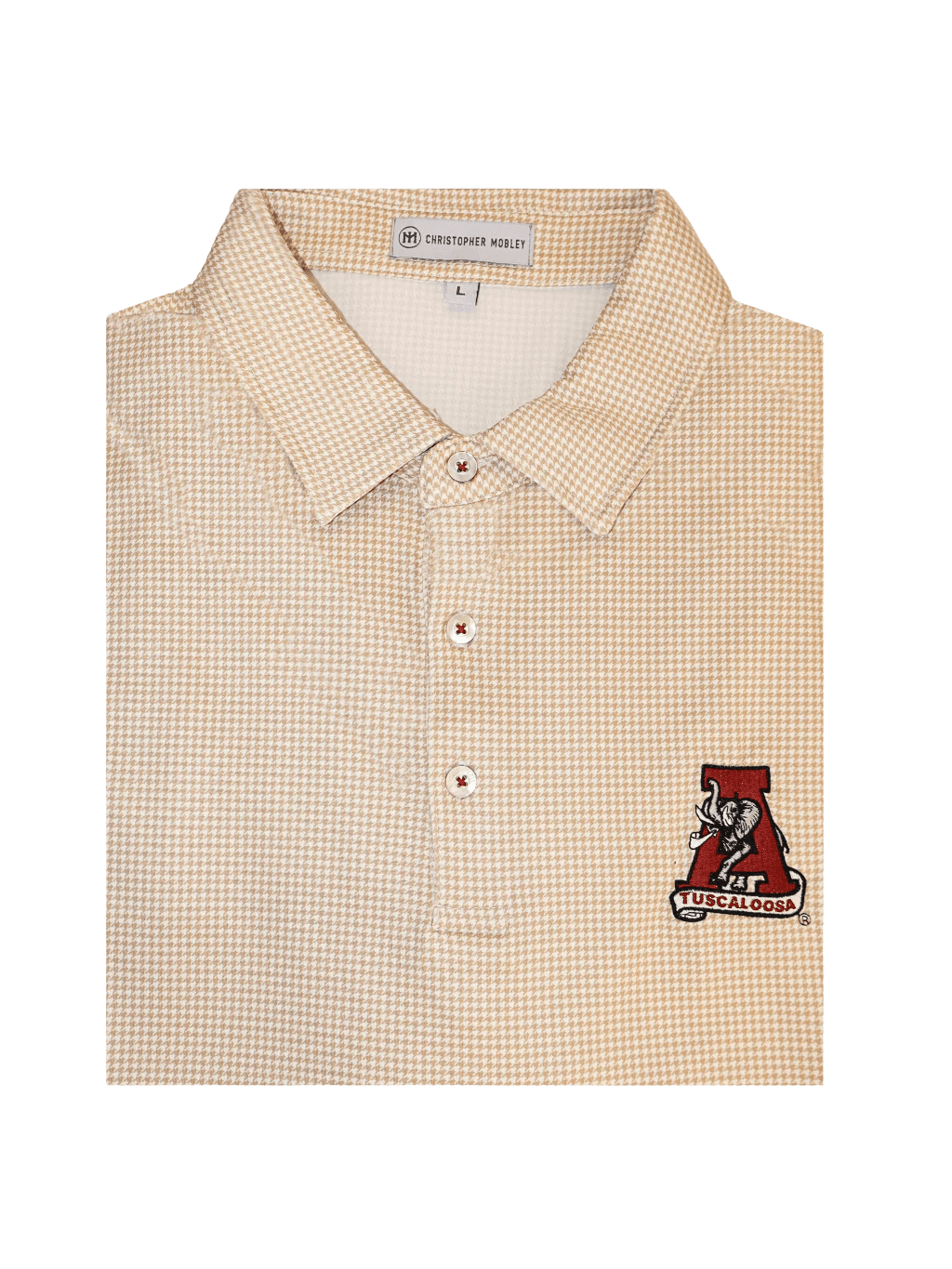 Christopher Mobley GAMEDAY - UNIVERSITY OF ALABAMA - TUSCALOOSA VAULT A - POLOS SAND / S CM VAULT HOUNDSTOOTH POLO