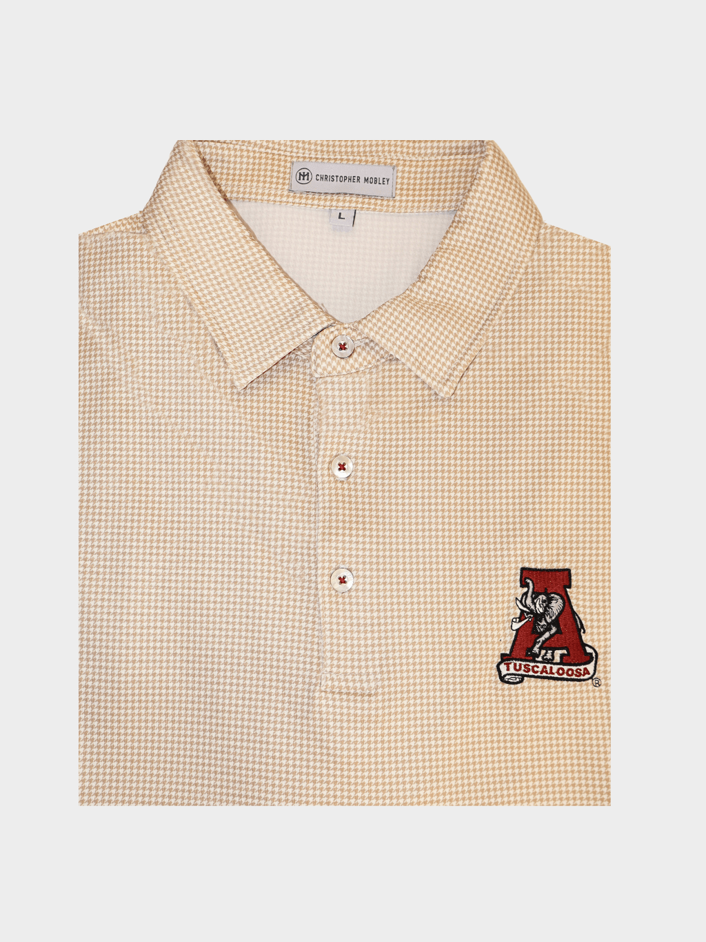 Christopher Mobley GAMEDAY - UNIVERSITY OF ALABAMA - TUSCALOOSA VAULT A - POLOS SAND / S CM VAULT HOUNDSTOOTH POLO