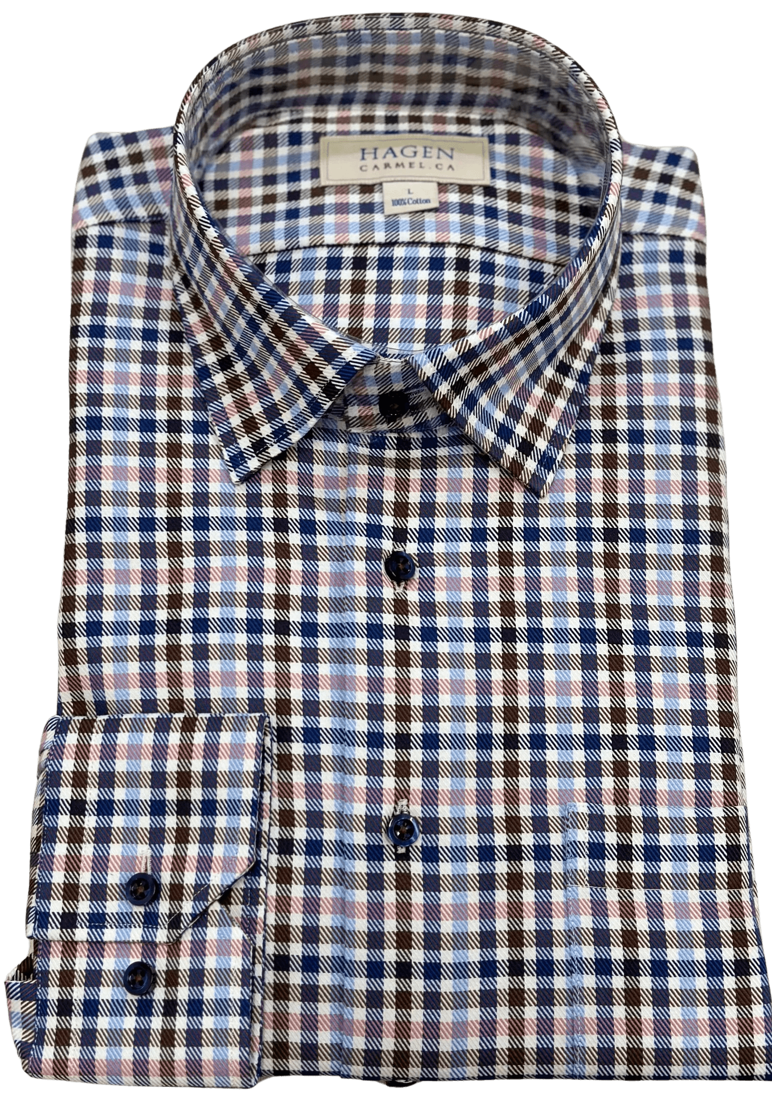 HAGEN SHIRTS - SPORT SHIRT PINL/BLUE/BROWN CHECK / XL HAGEN F23 SPORT SHIRT