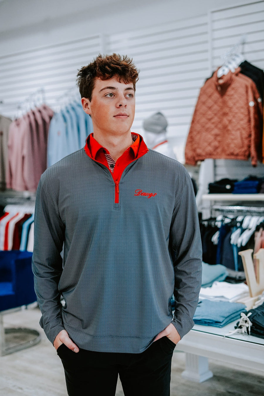 HORN LEGEND GAMEDAY - 14 ZIP DAWGS HERRINGBONE 1/4 ZIP