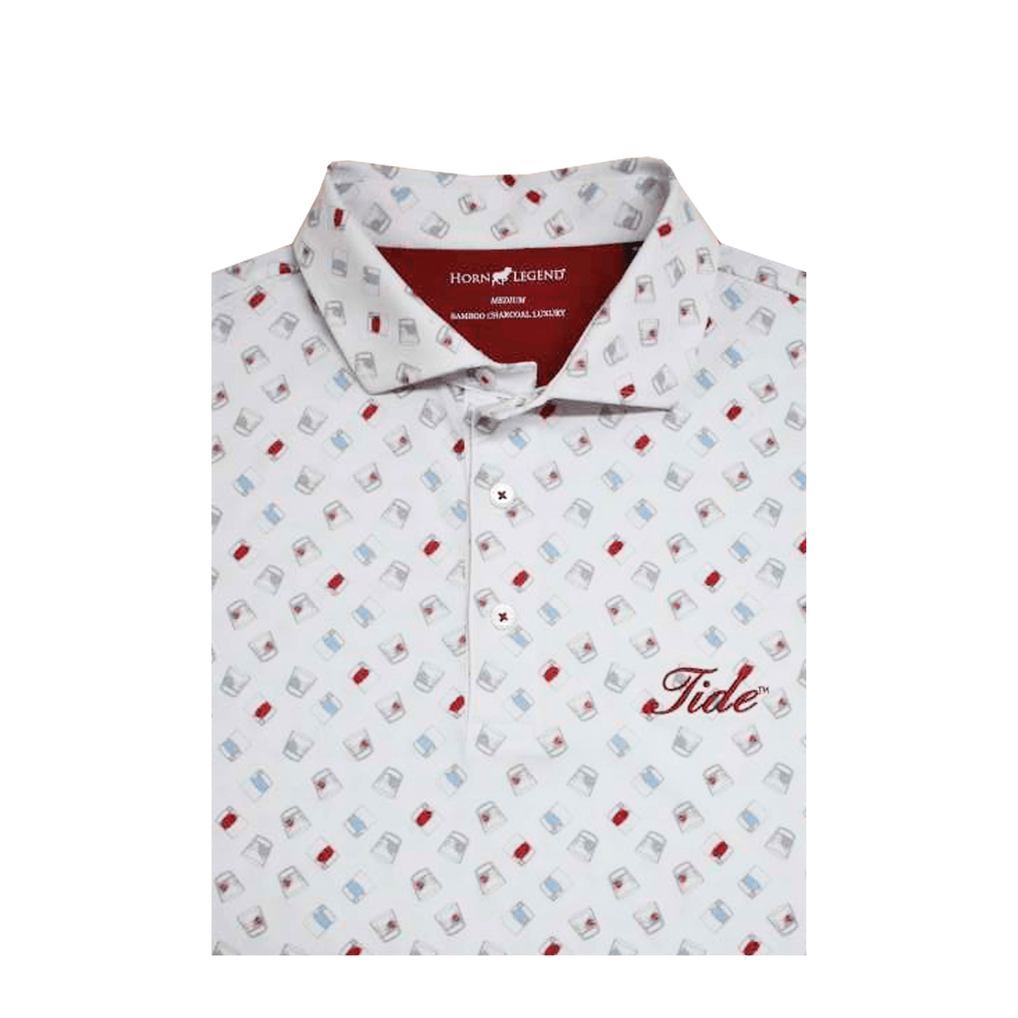 HORN LEGEND GAMEDAY - UNIVERSITY OF ALABAMA - TIDE - POLOS WHITE/SERENITY/CRIMSON / M TIDE WHISKEY GLASSES POLO