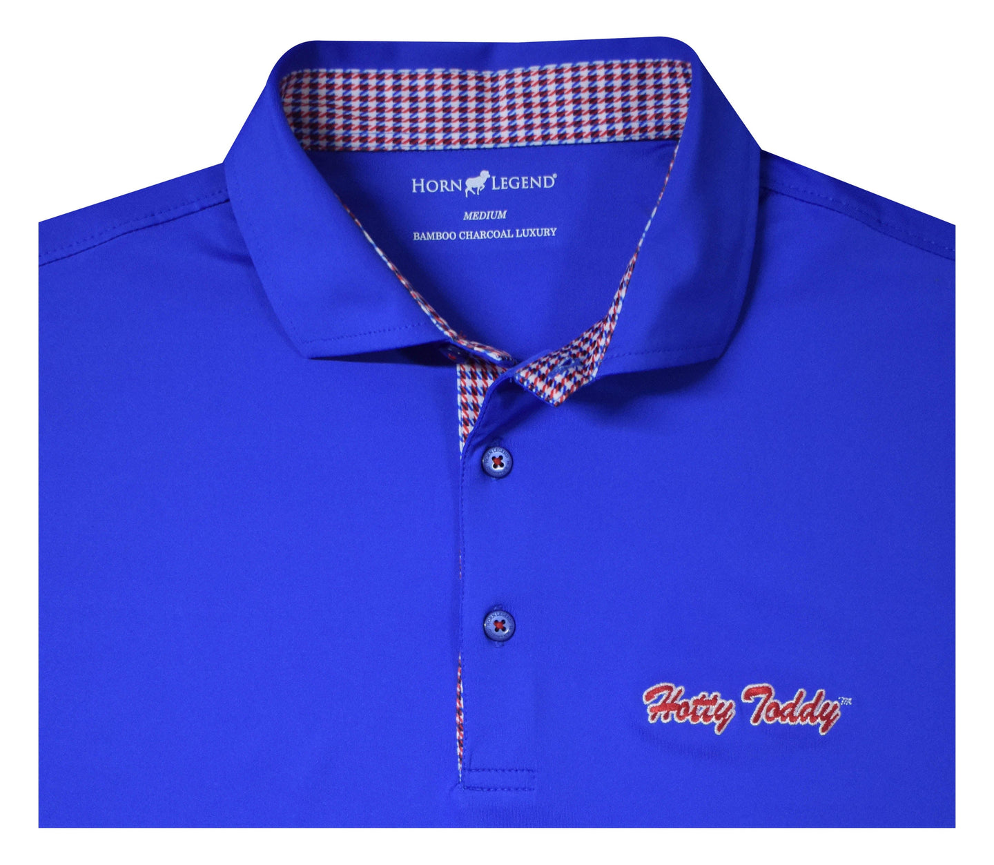 HORN LEGEND GAMEDAY - UNIVERSITY OF MISSISSIPPI - OXFORD - POLOS BLUE/RED / S HOTTY TODDY SOLID HOUNDSTOOTH TRIM POLO