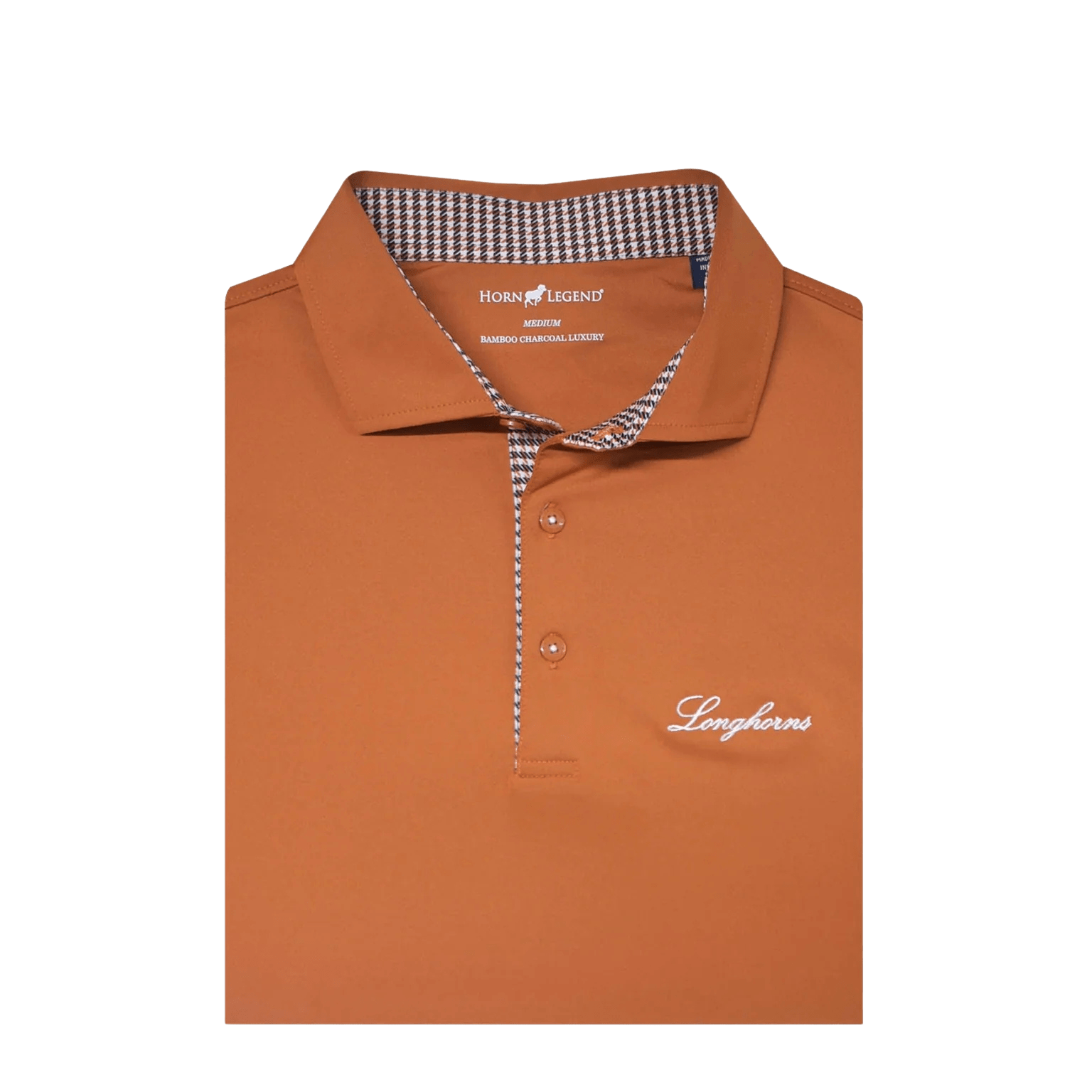 HORN LEGEND GAMEDAY - UNIVERSITY OF TEXAS - AUSTIN - POLOS BURNT ORANGE/BLK / S LONGHORNS SOLID HOUNDSTOOTH TRIM POLO