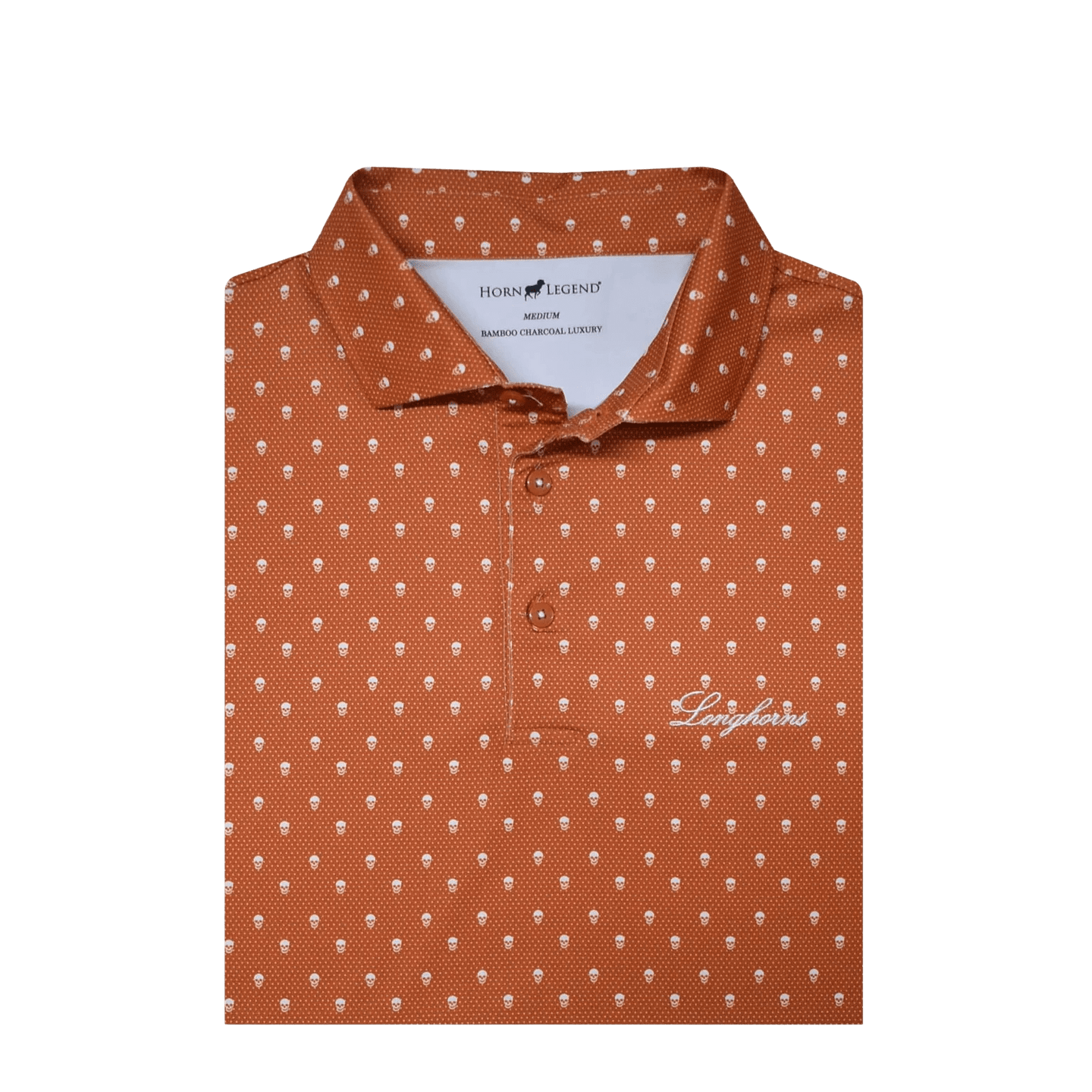 HORN LEGEND GAMEDAY - UNIVERSITY OF TEXAS - AUSTIN - POLOS BURNT ORANGE/WHITE / S LONGHORNS SKULL POLO