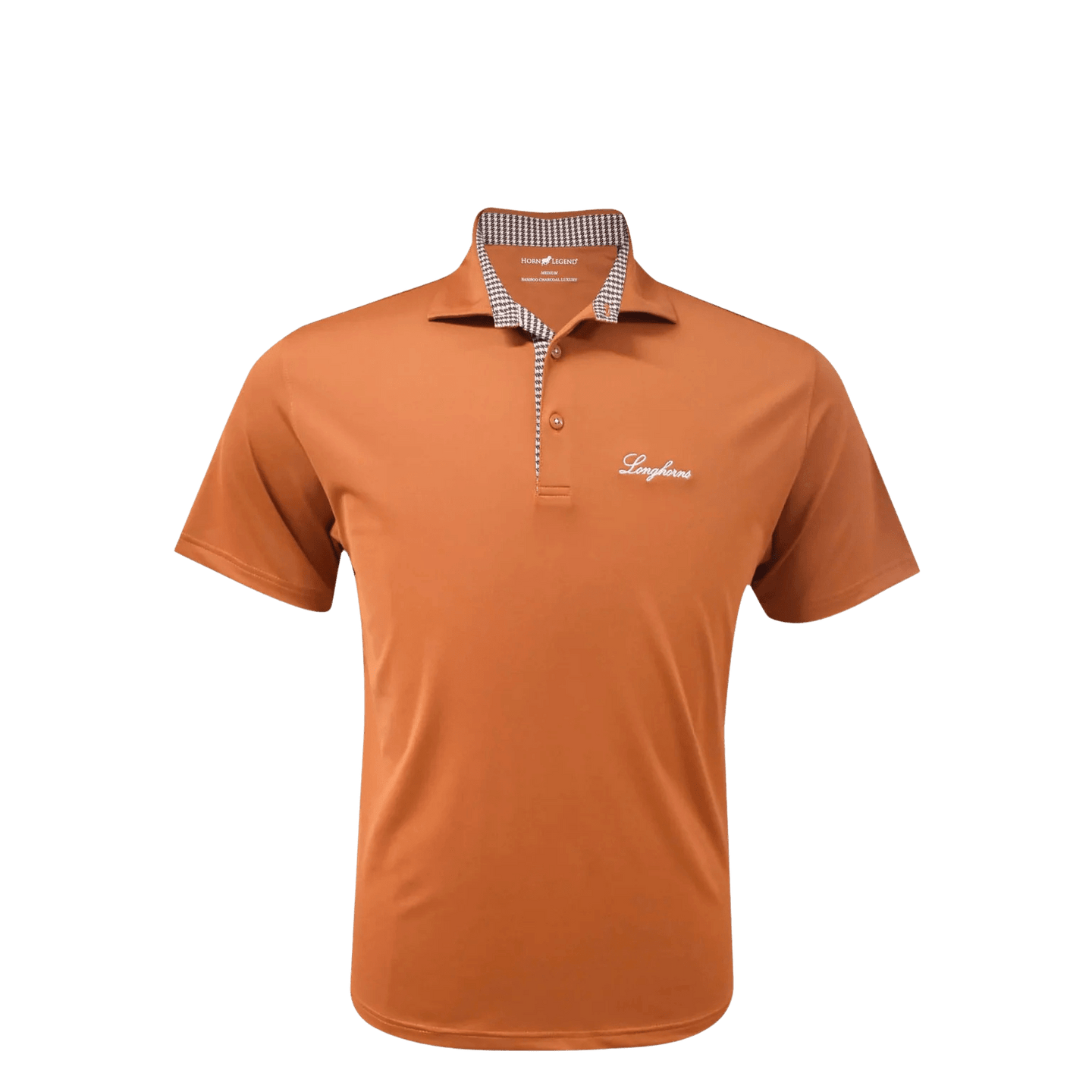 HORN LEGEND GAMEDAY - UNIVERSITY OF TEXAS - AUSTIN - POLOS LONGHORNS SOLID HOUNDSTOOTH TRIM POLO