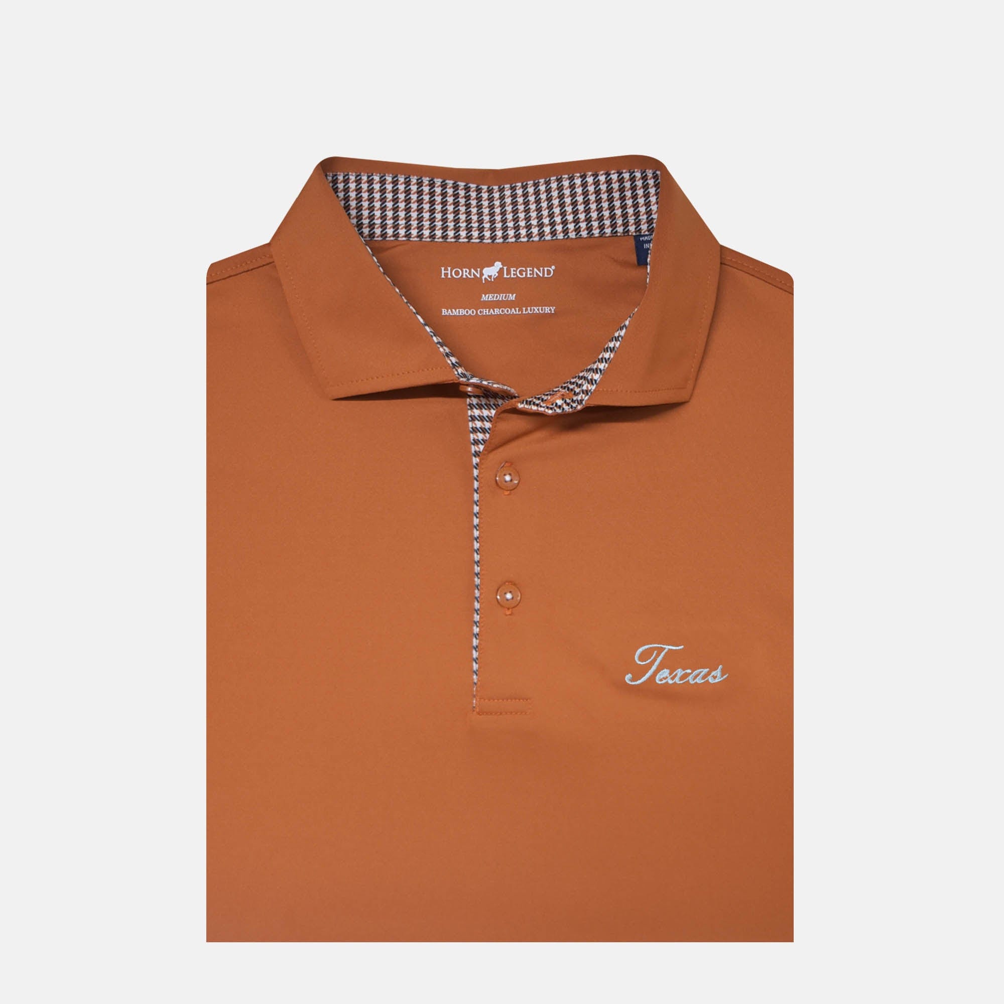 HORN LEGEND GAMEDAY - UNIVERSITY OF TEXAS - AUSTIN - POLOS TEXAS SOLID HOUNDSTOOTH TRIM POLO