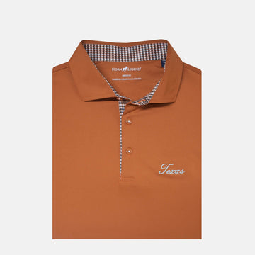 HORN LEGEND GAMEDAY - UNIVERSITY OF TEXAS - AUSTIN - POLOS TEXAS SOLID HOUNDSTOOTH TRIM POLO
