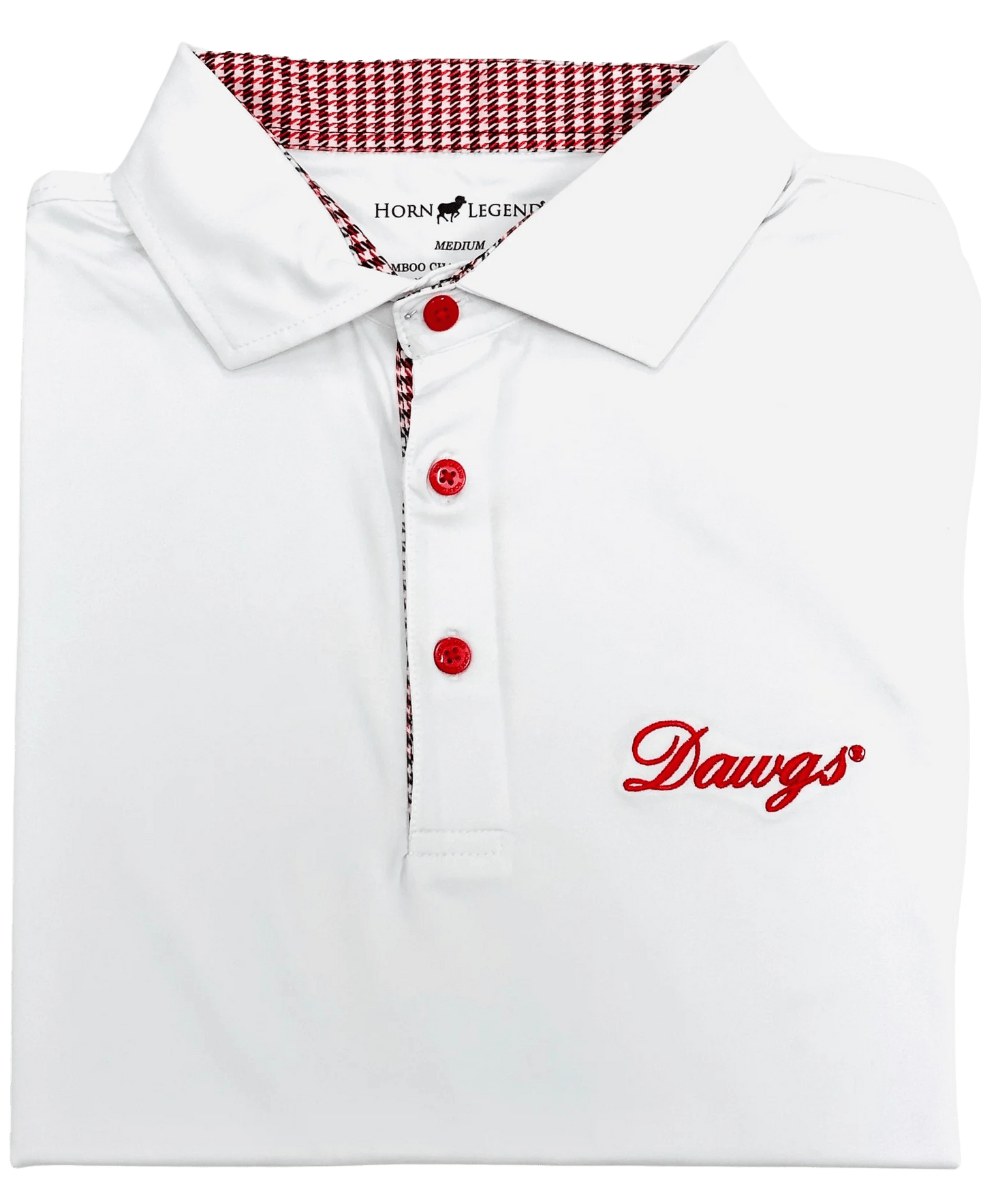 HORN LEGEND POLOS WHITE / S DAWGS HOUNDSTOOTH TRIM POLO