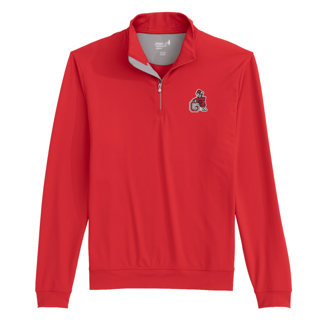 JOHNNIE-O GAMEDAY - UNIVERSITY OF GEORGIA - 14 ZIPS RED1 / S VINTAGE DAWGS MOTION PERFORMANCE 1/4 ZIP