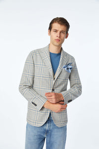 LUBIAM SPORT COAT NAVY TAN WHITE PLAID / 44R LBM S24 COAT