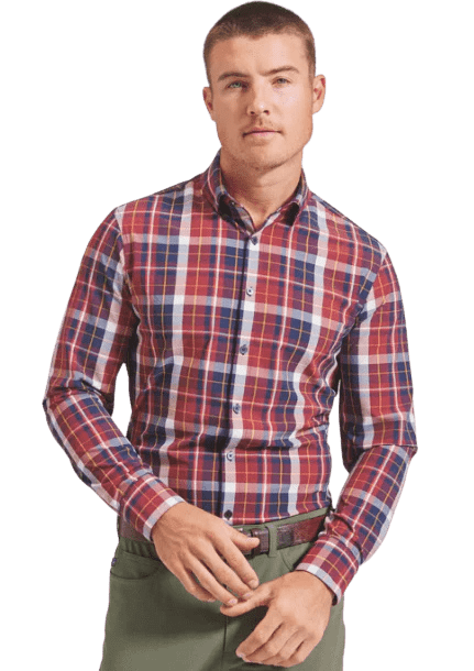 MIZZEN MAIN SHIRTS - LS SPORT DARK RED / S / Trim LEEWARD LARGE BURGUNDY PLAID