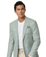 MUNRO SPORT COAT Light Green & Ivory Houndstooth