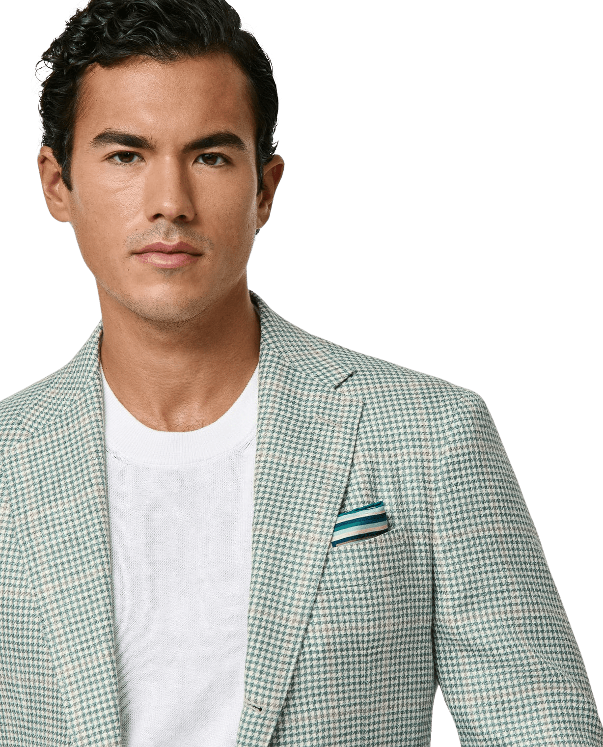 MUNRO SPORT COAT Light Green & Ivory Houndstooth