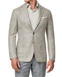 MUNRO SPORT COAT SAND / 42R WOOL-SILK CHECK JACKET