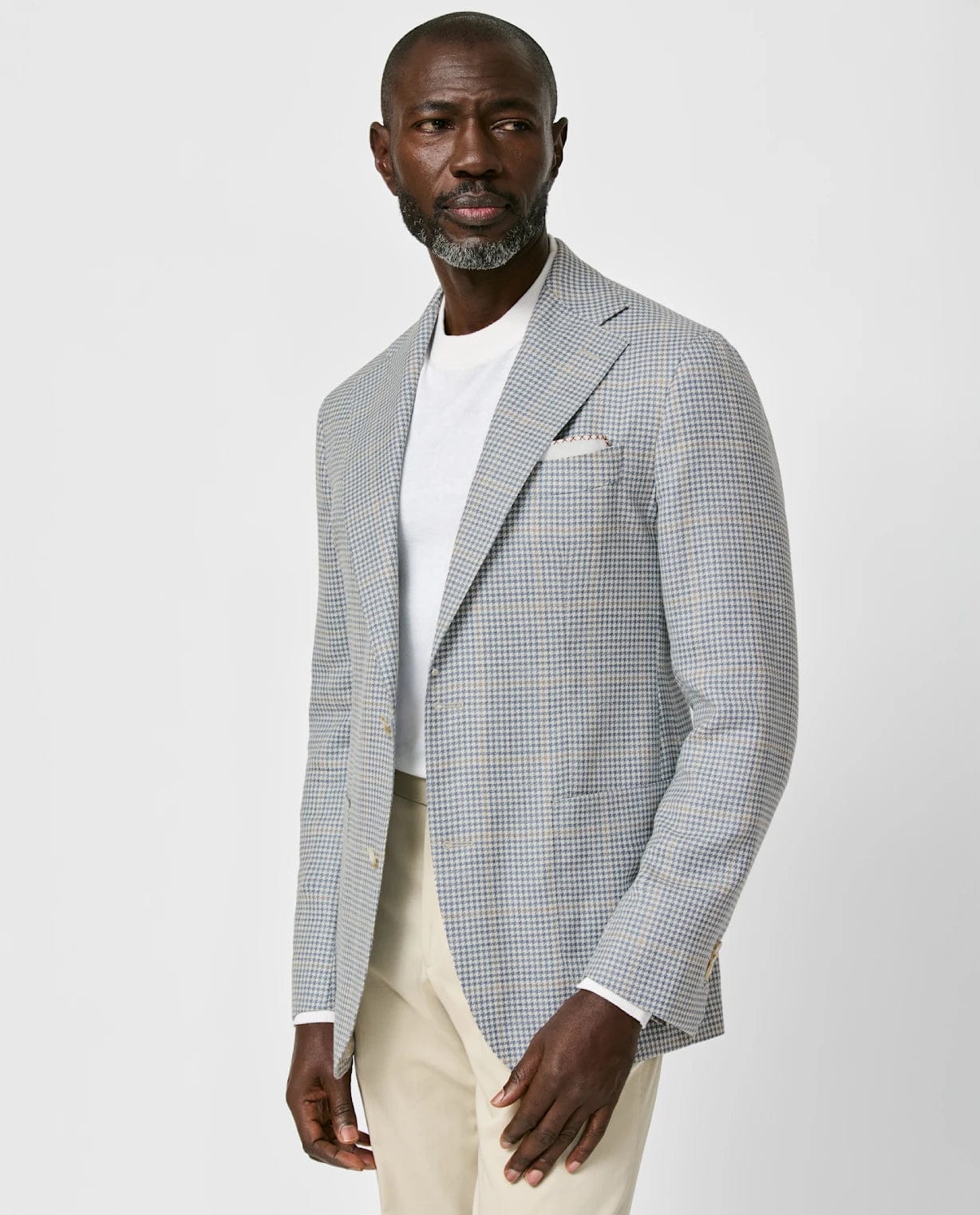 MUNRO SPORT COAT Storm Blue & Ivory Houndstooth