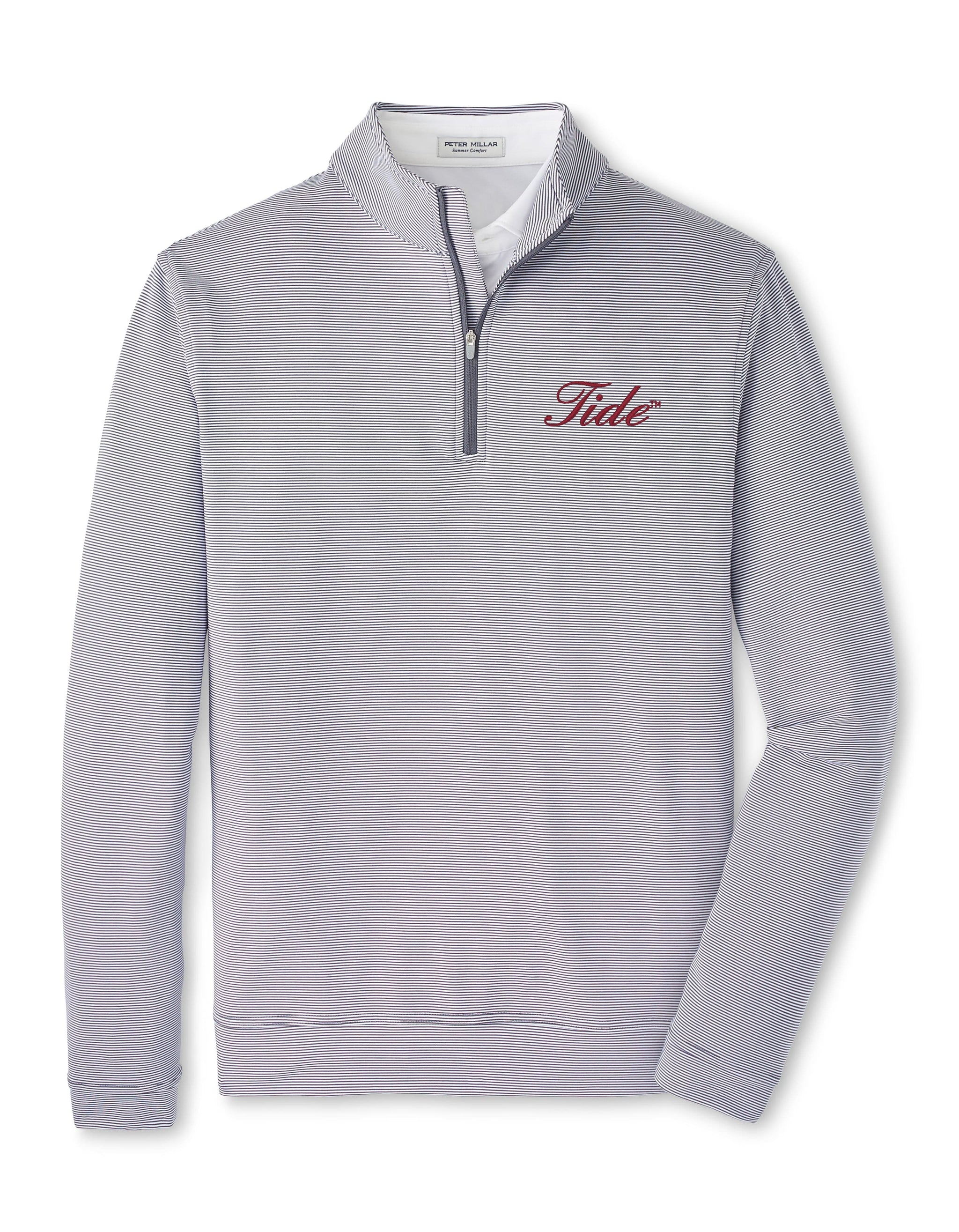 PETER MILLAR GAMEDAY - UNIVERSITY OF ALABAMA - TIDE - 14 ZIPS IRON/WHITE / M TIDE PERTH SUGAR STRIPE PERFORMANCE 1/4 ZIP