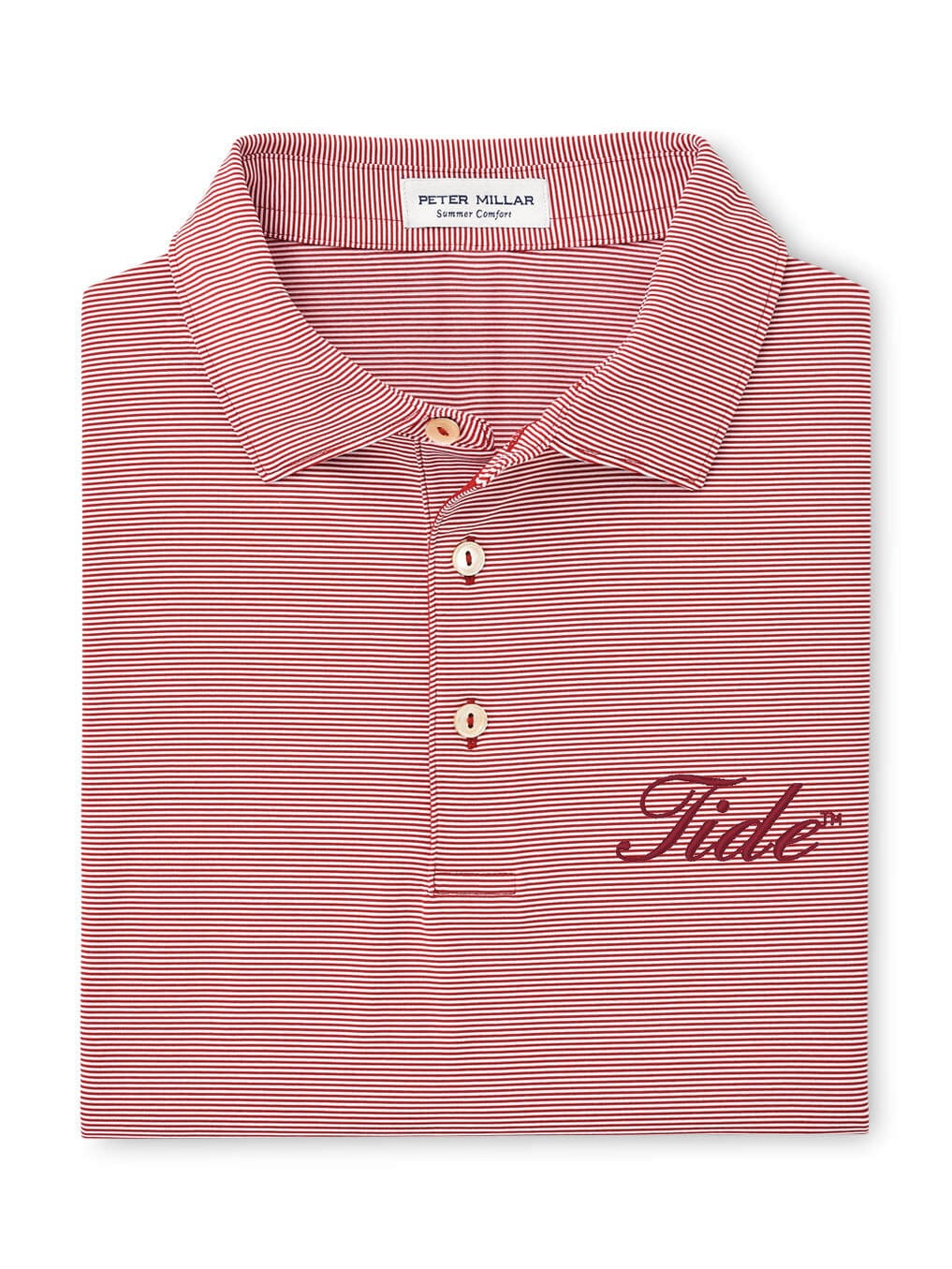 PETER MILLAR GAMEDAY - UNIVERSITY OF ALABAMA - TIDE - POLOS CRIMSON / S TIDE JUBILEE STRIPE PERFORMANCE JERSEY POLO