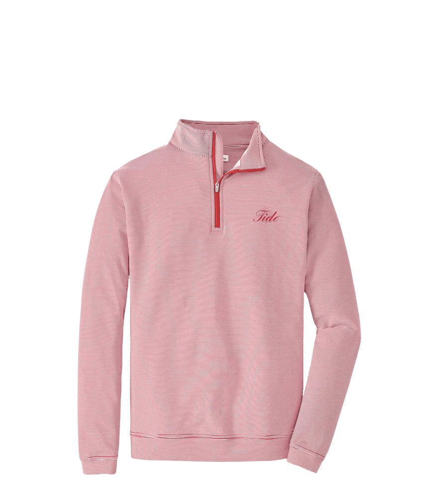 PETER MILLAR GAMEDAY - UNIVERSITY OF ALABAMA - TIDE - POLOS CRIMSON1 / S TIDE JUBILEE STRIPE STRETCH 1/4 ZIP