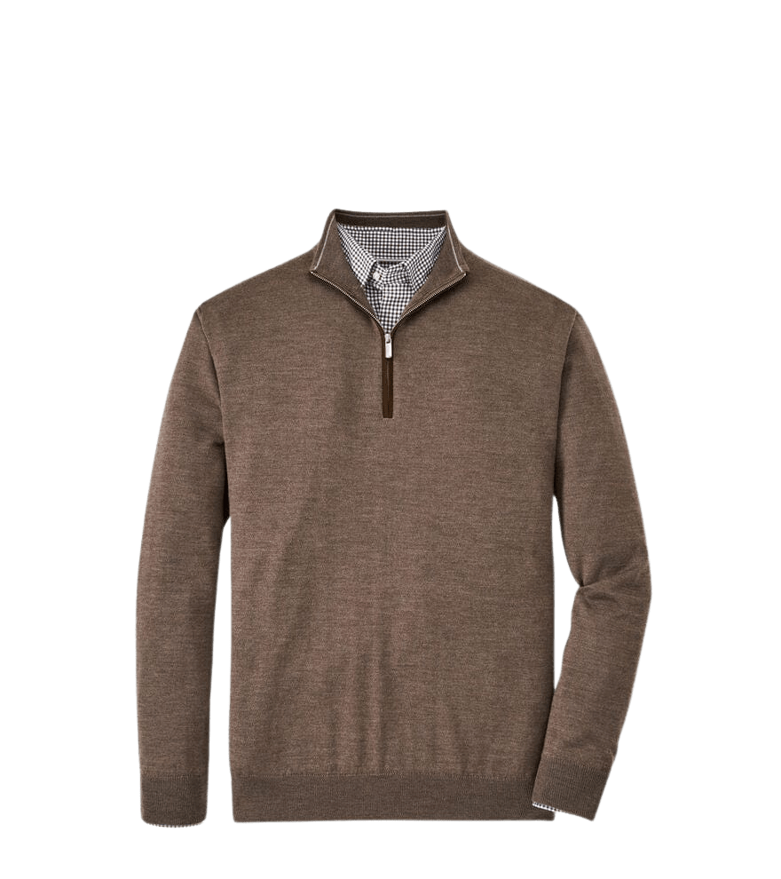 PETER MILLAR OUTERWEAR - 14 ZIP BIRCH / M AUTUMN CREST SUEDE TRIM 1/4 ZIP