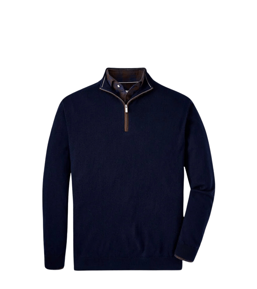 PETER MILLAR OUTERWEAR - 14 ZIP NAVY / M AUTUMN CREST SUEDE TRIM 1/4 ZIP