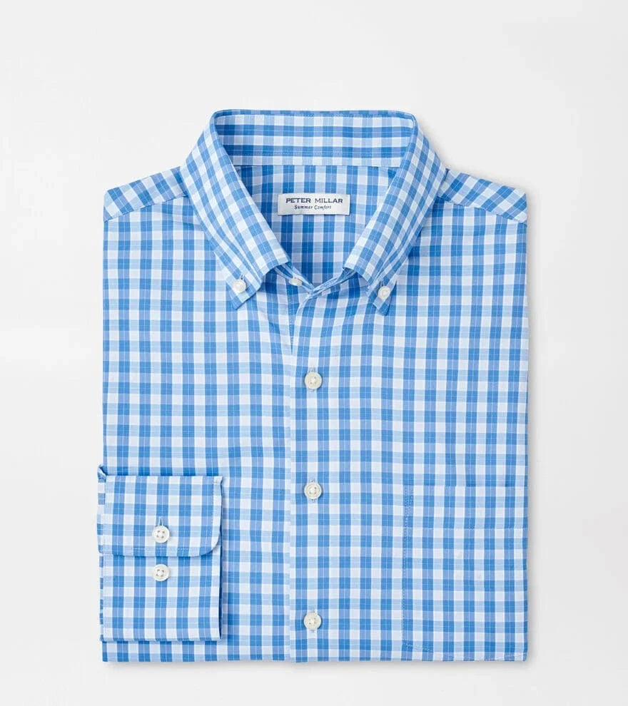 PETER MILLAR SHIRTS - LS SPORT BLUE / M LEVEN PERFORMANCE TWILL SPORT SHIRT