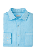 PETER MILLAR SHIRTS - SPORT SHIRT BLUE SOUND / L COASTAL GARMENT DYED LINEN BUTTON DOWN