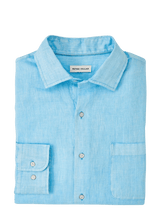 PETER MILLAR SHIRTS - SPORT SHIRT BLUE SOUND / L COASTAL GARMENT DYED LINEN BUTTON DOWN