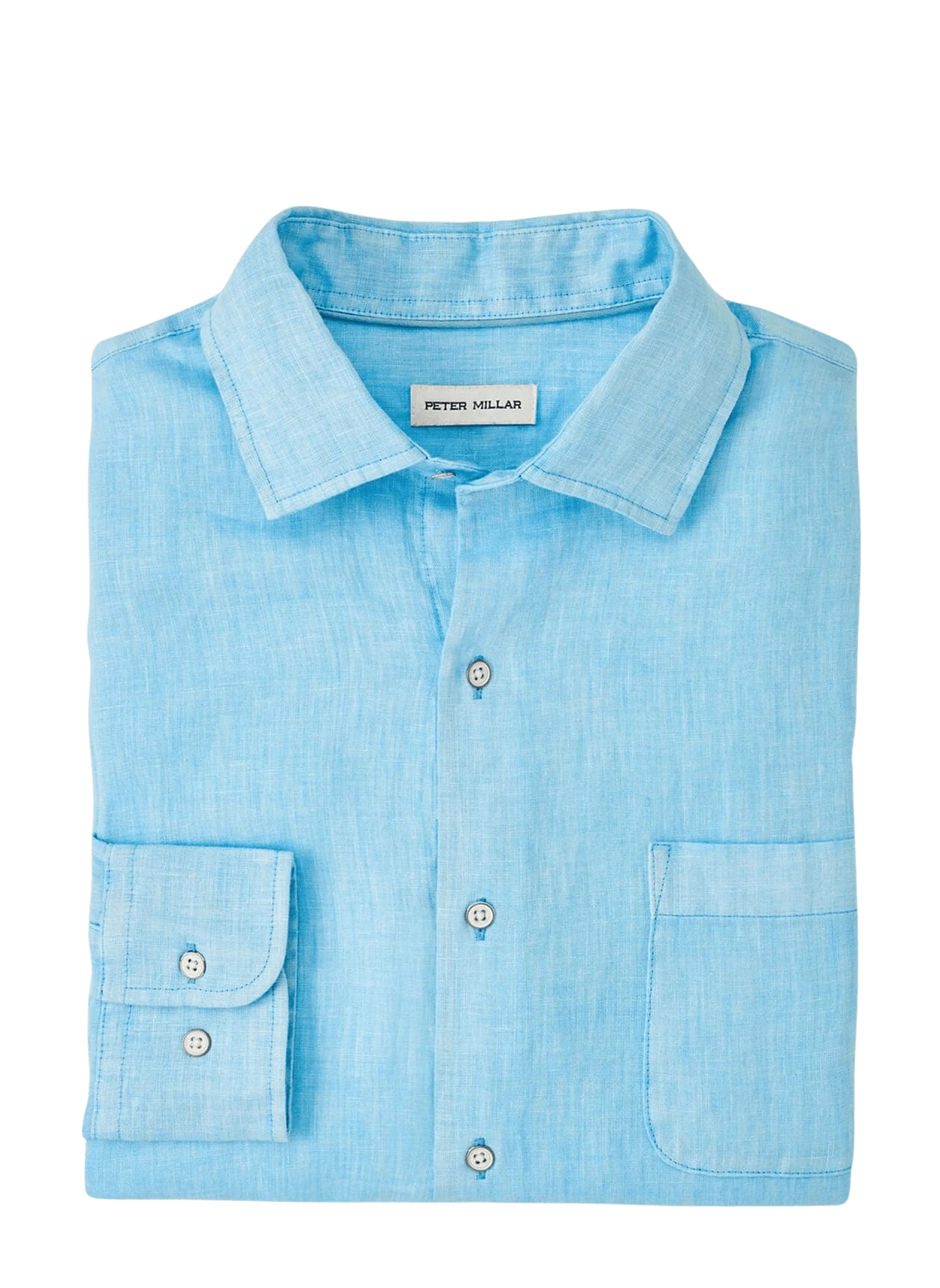 PETER MILLAR SHIRTS - SPORT SHIRT BLUE SOUND / L COASTAL GARMENT DYED LINEN BUTTON DOWN