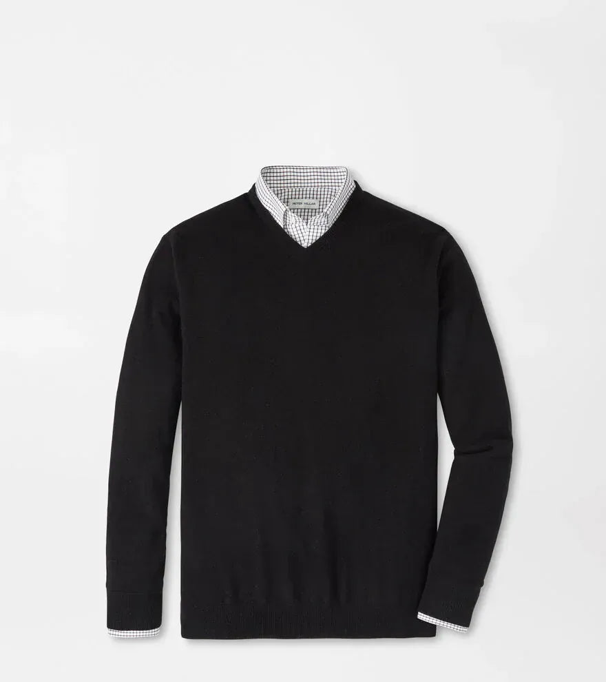 PETER MILLAR SWEATERS BLACK / M CROWN HERITAGE CASHMERE V NECK SWEATER