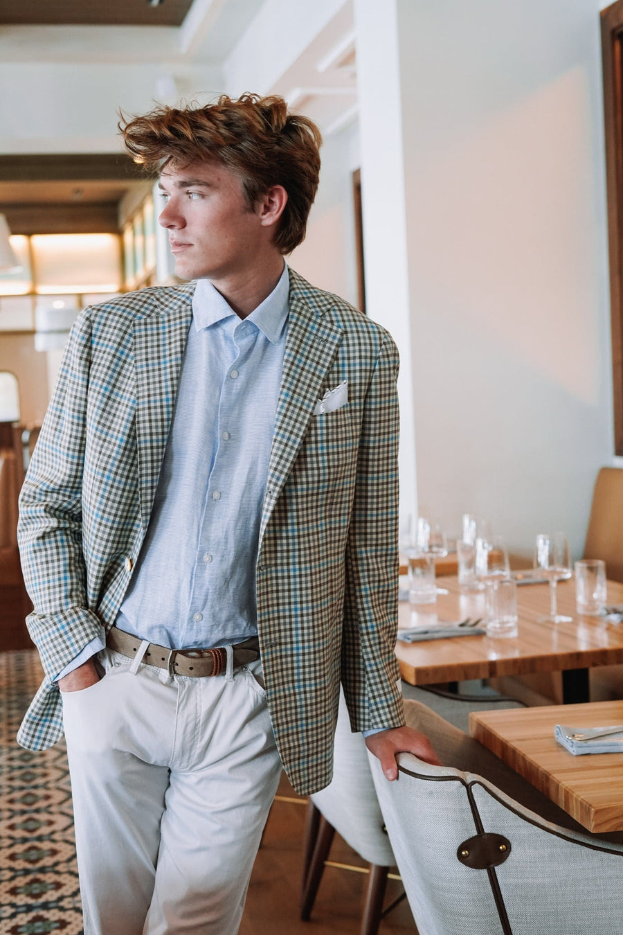 SCOTT BARBER SHIRTS - LS SPORT LINEN COTTON BARRE BUTTON DOWN