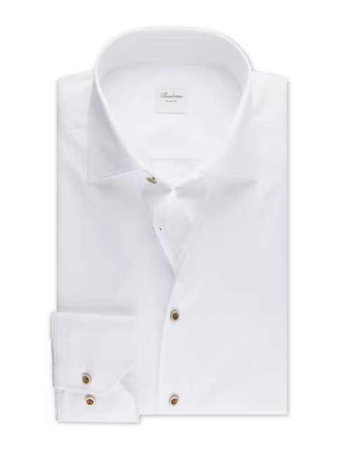STENSTROMS SHIRTS - DRESS WHITE/ BROWN BUTTON / 17.5 STENSTROM F25 DRESS SHIRTS