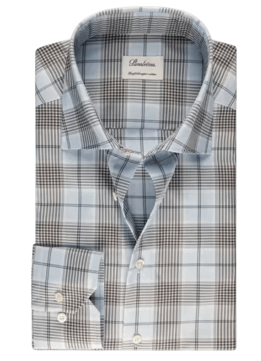 STENSTROMS SHIRTS - LS SPORT BLUE BROWN CHECK / 15.5 STENSTROMS SP24 SPORT SHIRT