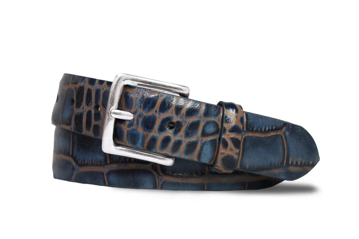 W. KLEINBERG Accessories - BELTS CHOCOLATE/BLUE / 32 EMBOSSED TWO TONE CROC