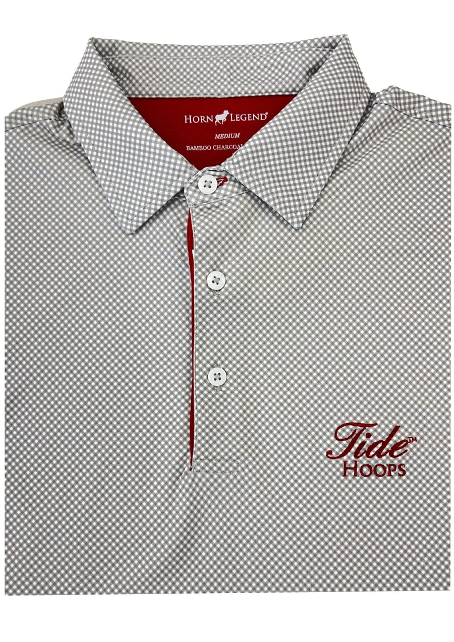 HORN LEGEND GAMEDAY - UNIVERSITY OF ALABAMA - TIDE HOOPS - POLOS GREY/WHITE / XL TIDE HOOPS PLAID RED TRIM POLO