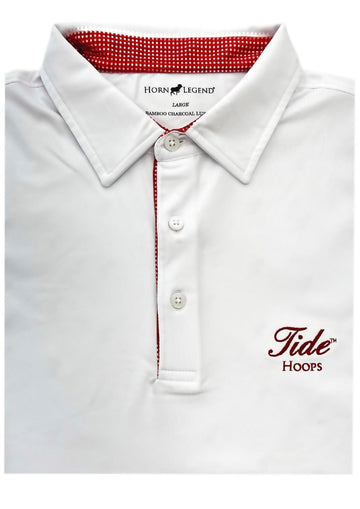 HORN LEGEND GAMEDAY - UNIVERSITY OF ALABAMA - TIDE HOOPS - POLOS WHITE / M TIDE HOOPS SOLID GINGHAM TRIM POLO