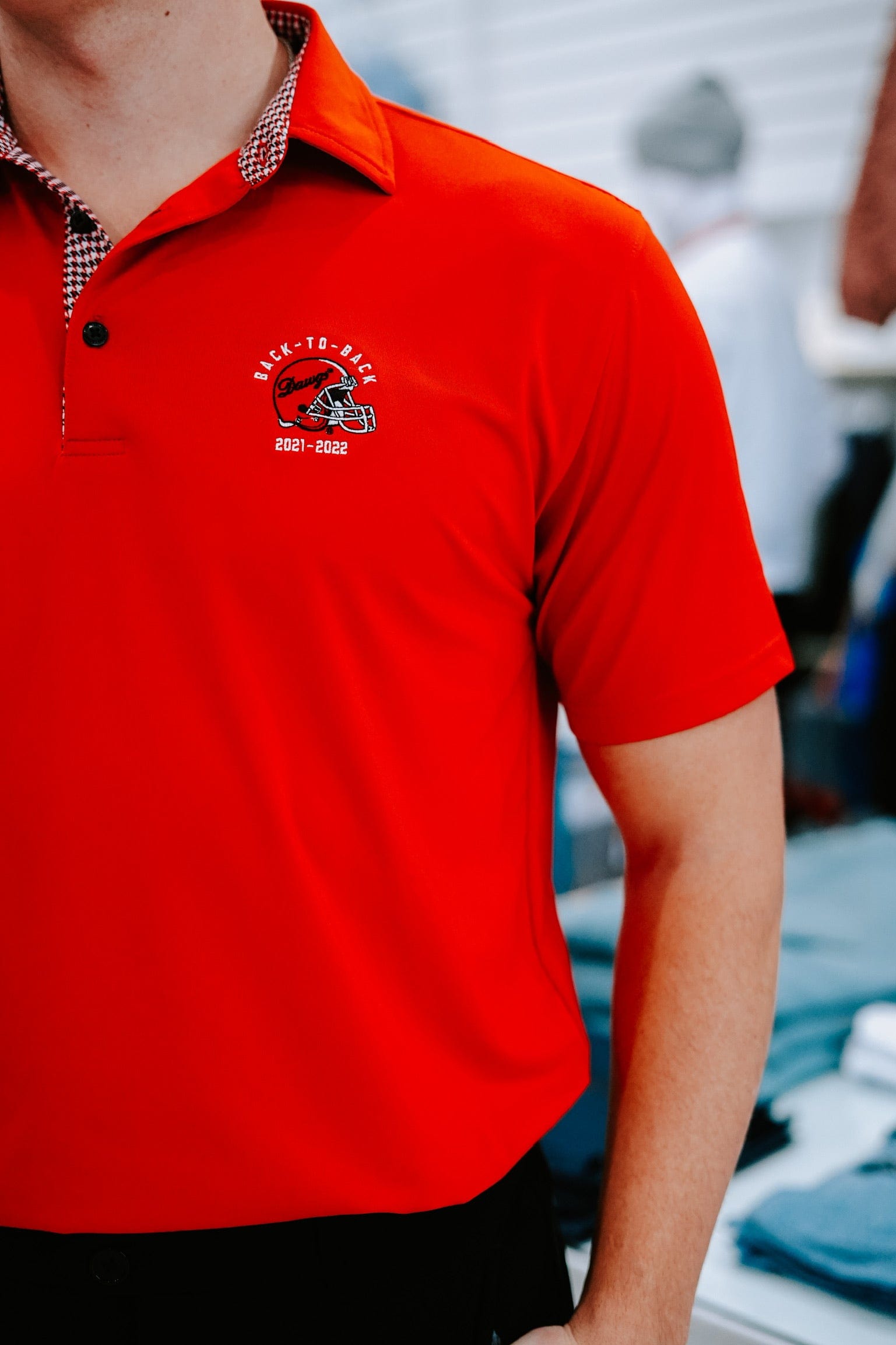 DAWGS BACK-TO-BACK HOUNDSTOOTH TRIM POLO – Christopher Mobley