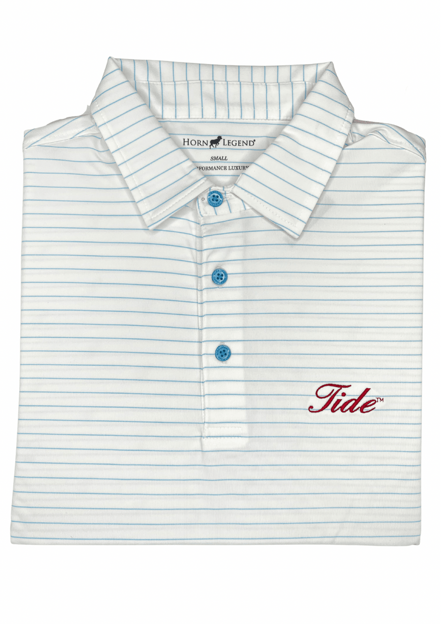 HORN LEGEND POLOS WHITE/ICE BLUE / S TIDE STRIPE ACCENT BUTTON POLO