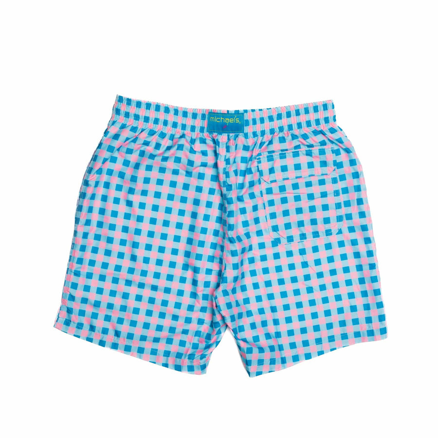 MICHAEL'S SWIMWEAR SHORTS - SWIM WEAR GINGHAM PRINT CYCLIST LINER SWIM TRUNKS