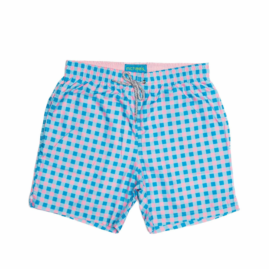MICHAEL'S SWIMWEAR SHORTS - SWIM WEAR GINGHAM PRINT CYCLIST LINER SWIM TRUNKS