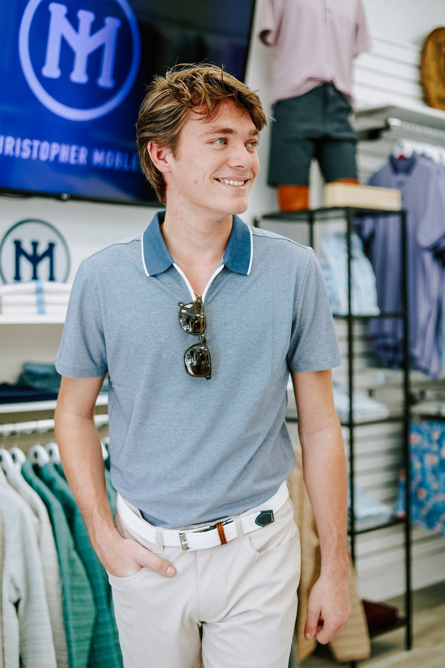 ROBERT BARAKETT SHIRTS - POLO FARNSWORTH SHORT SLEEVE ZIP