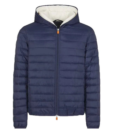 SAVE THE DUCK COAT STEELE BLUE / L GIGA Winter Hooded Puffer Jacket with Faux Sherpa Lining (Last One!)