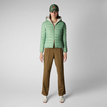 SAVE THE DUCK WOMENS - OUTERWEAR - JACKET BASIL GREEN / XS GWEN FAUX FUR LINED HOODED PUFFER JACKET