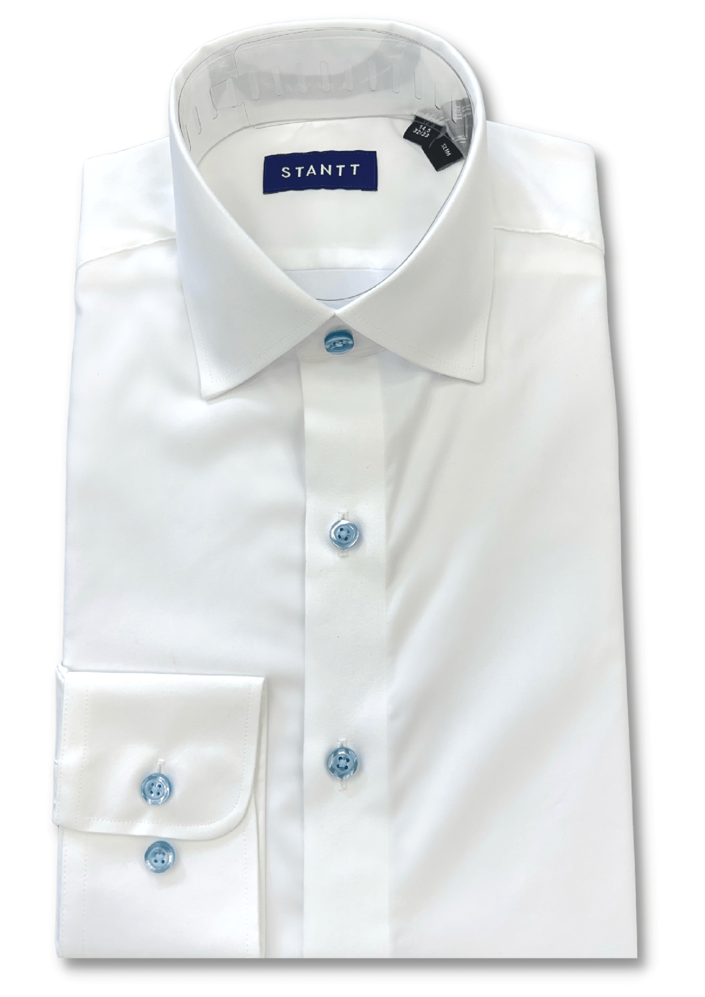 STANTT DRESS WHITE-BLUE BUTTON / 14.5 X 32/33 SLIM STANTT 2B-302-PERFORMANCE